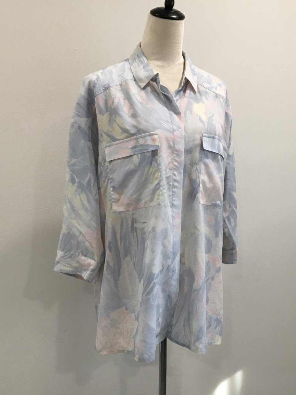 ALL SAINTS 100% Silk MILSON Tropix Multi-Color Printed Hidden Button Shirt
